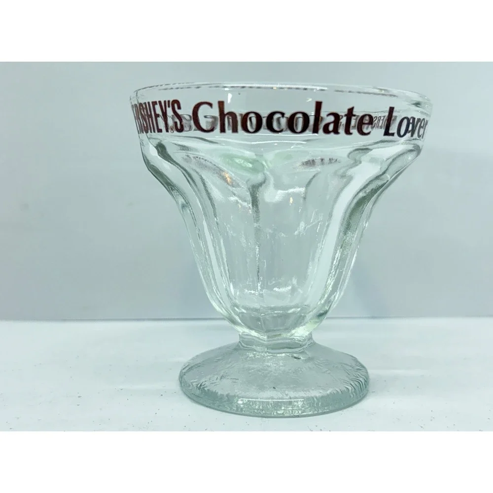 Hershey's Chocolate Lover Glass Sundae Cup Set of 4 Pedestal Fluted Retro 3